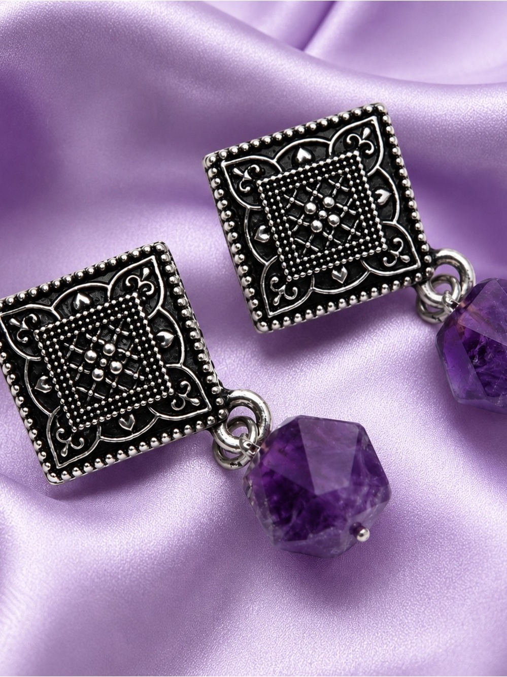 Handmade Amethyst Earrings, Original Artist Design